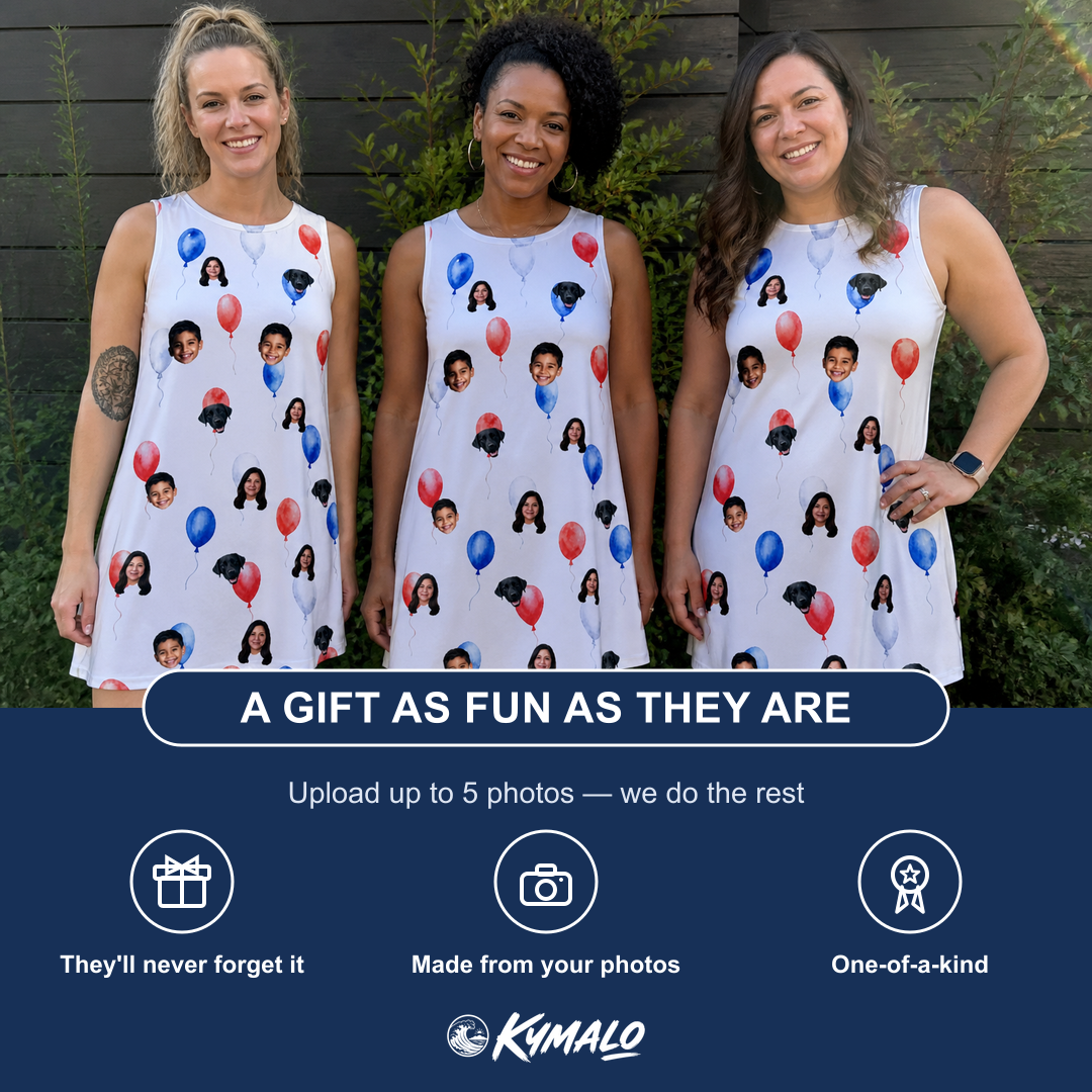 Friends in matching Women's Rocket Ribbons Custom Face Tank Dress — a group gift photo