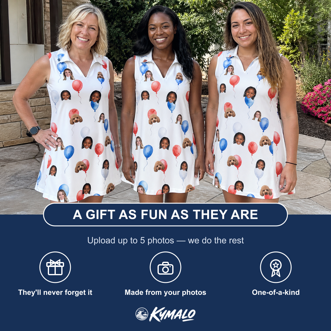 Friends in matching Women's Rocket Ribbons Custom Face V-Neck Dress — a group gift photo