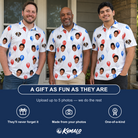 Friends in matching Men's Rocket Ribbons Custom Face Polo Shirt — a group gift photo