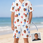 Man wearing Men's Rocket Ribbons Custom Face Shirt & Shorts Set — custom faces printed all-over