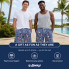 Friends in matching Men's Patriot Pop Custom Face Beach Shorts — a group gift photo