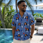Real-life photo of someone wearing Men's Patriot Pop Custom Face Hawaiian Shirt — custom faces printed all-over