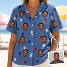 Woman wearing Women's Patriot Pop Custom Face Hawaiian Shirt — custom faces printed all-over