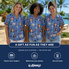Friends in matching Women's Patriot Pop Custom Face Hawaiian Shirt — a group gift photo