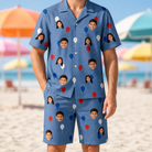 Model wearing Men's Patriot Pop Custom Face Shirt & Shorts Set printed with kids' faces