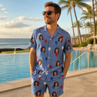 Real-life photo of someone wearing Men's Patriot Pop Custom Face Shirt & Shorts Set — custom faces printed all-over