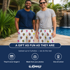 Friends in matching Men's Cousin Cookout Custom Face Beach Shorts — a group gift photo