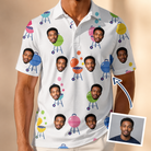 Man wearing Men's Cousin Cookout Custom Face Polo Shirt — custom faces printed all-over