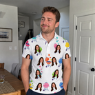 Real-life photo of someone wearing Men's Cousin Cookout Custom Face Polo Shirt — custom faces printed all-over