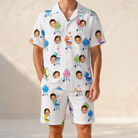 Model wearing Men's Cousin Cookout Custom Face Shirt & Shorts Set printed with kids' faces