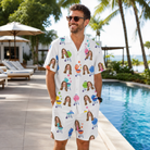 Real-life photo of someone wearing Men's Cousin Cookout Custom Face Shirt & Shorts Set — custom faces printed all-over
