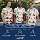 Friends in matching Men's Folksy Flutter Custom Face Polo Shirt — a group gift photo