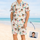 Man wearing Men's Folksy Flutter Custom Face Shirt & Shorts Set — custom faces printed all-over