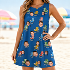 Model wearing Women's Patio Perch Custom Face Tank Dress printed with kids' faces