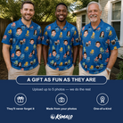 Friends in matching Men's Patio Perch Custom Face Polo Shirt — a group gift photo