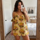 Real-life photo of someone wearing Women's Patty Potluck Custom Face Off-Shoulder Dress — custom faces printed all-over