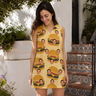 Real-life photo of someone wearing Women's Patty Potluck Custom Face V-Neck Dress — custom faces printed all-over