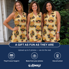 Friends in matching Women's Patty Potluck Custom Face V-Neck Dress — a group gift photo