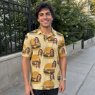 Real-life photo of someone wearing Men's Patty Potluck Custom Face Polo Shirt — custom faces printed all-over