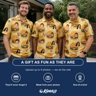 Friends in matching Men's Patty Potluck Custom Face Polo Shirt — a group gift photo