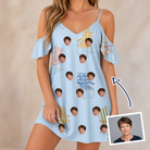 Woman wearing Women's Folded Fellowship Custom Face Off-Shoulder Dress — custom faces printed all-over