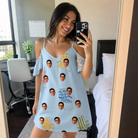 Real-life photo of someone wearing Women's Folded Fellowship Custom Face Off-Shoulder Dress — custom faces printed all-over
