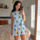Real-life photo of someone wearing Women's Folded Fellowship Custom Face Tank Dress — custom faces printed all-over