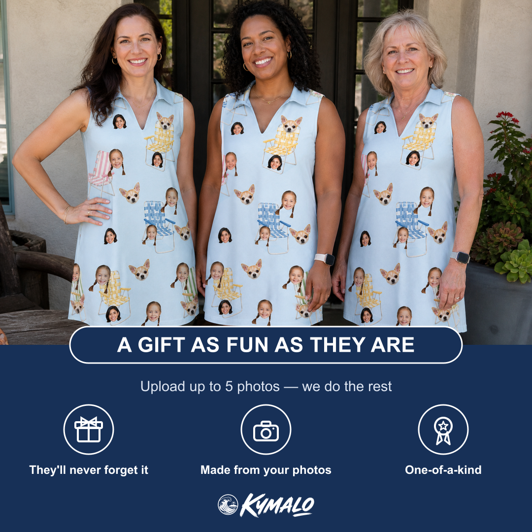 Friends in matching Women's Folded Fellowship Custom Face V-Neck Dress — a group gift photo