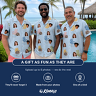 Friends in matching Men's Folded Fellowship Custom Face Hawaiian Shirt — a group gift photo