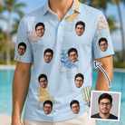 Man wearing Men's Folded Fellowship Custom Face Polo Shirt — custom faces printed all-over