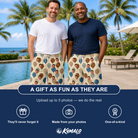 Friends in matching Men's Upward Uproar Custom Face Beach Shorts — a group gift photo