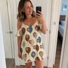 Real-life photo of someone wearing Women's Upward Uproar Custom Face Off-Shoulder Dress — custom faces printed all-over