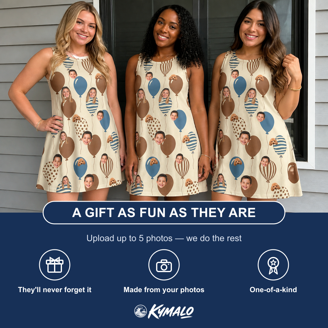 Friends in matching Women's Upward Uproar Custom Face Tank Dress — a group gift photo
