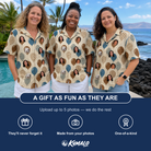 Friends in matching Women's Upward Uproar Custom Face Hawaiian Shirt — a group gift photo