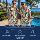 Friends in matching Men's Upward Uproar Custom Face Shirt & Shorts Set — a group gift photo