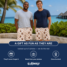 Friends in matching Men's Frank Feast Custom Face Beach Shorts — a group gift photo
