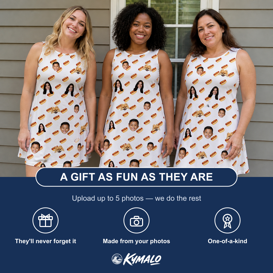 Friends in matching Women's Frank Feast Custom Face Tank Dress — a group gift photo