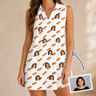 Woman wearing Women's Frank Feast Custom Face V-Neck Dress — custom faces printed all-over