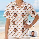 Woman wearing Women's Frank Feast Custom Face Hawaiian Shirt — custom faces printed all-over