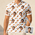 Man wearing Men's Frank Feast Custom Face Polo Shirt — custom faces printed all-over