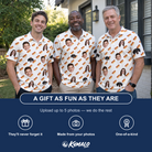 Friends in matching Men's Frank Feast Custom Face Polo Shirt — a group gift photo