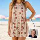 Woman wearing Women's Home Huddle Custom Face Tank Dress — custom faces printed all-over