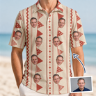 Man wearing Men's Home Huddle Custom Face Polo Shirt — custom faces printed all-over