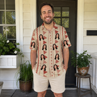 Real-life photo of someone wearing Men's Home Huddle Custom Face Polo Shirt — custom faces printed all-over