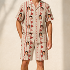 Model wearing Men's Home Huddle Custom Face Shirt & Shorts Set printed with kids' faces