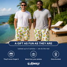 Friends in matching Men's Cob Together Custom Face Beach Shorts — a group gift photo