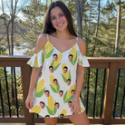 Real-life photo of someone wearing Women's Cob Together Custom Face Off-Shoulder Dress — custom faces printed all-over