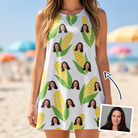 Woman wearing Women's Cob Together Custom Face Tank Dress — custom faces printed all-over