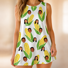 Model wearing Women's Cob Together Custom Face Tank Dress printed with kids' faces