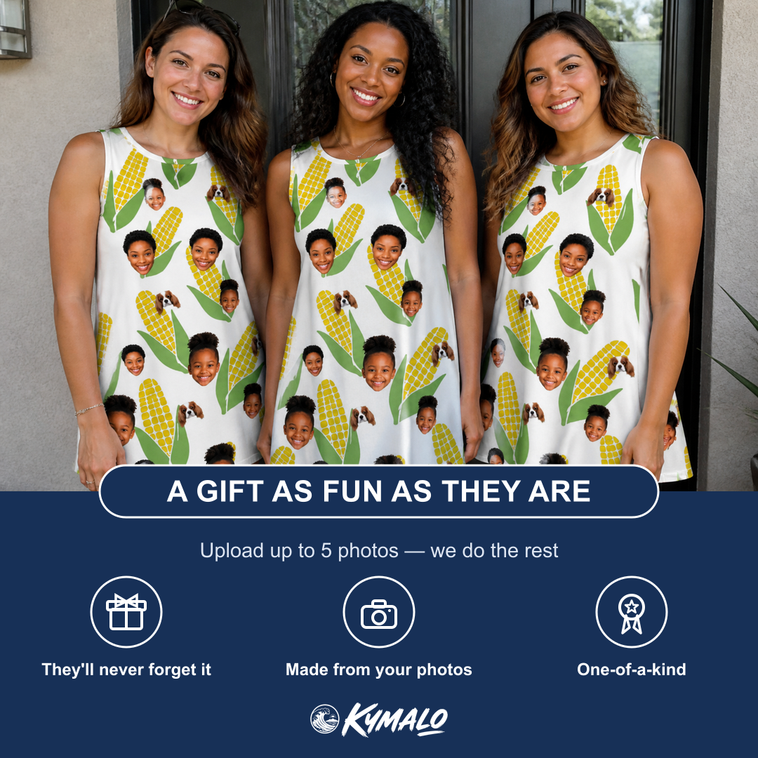 Friends in matching Women's Cob Together Custom Face Tank Dress — a group gift photo